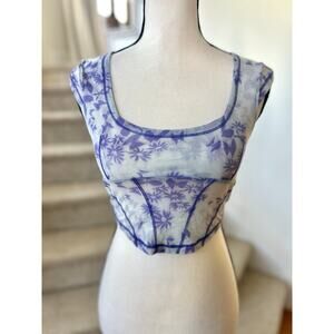 Urban Outfitters Purple Blue Floral Mesh Cropped Sheer Corset Fairy Whimsygoth